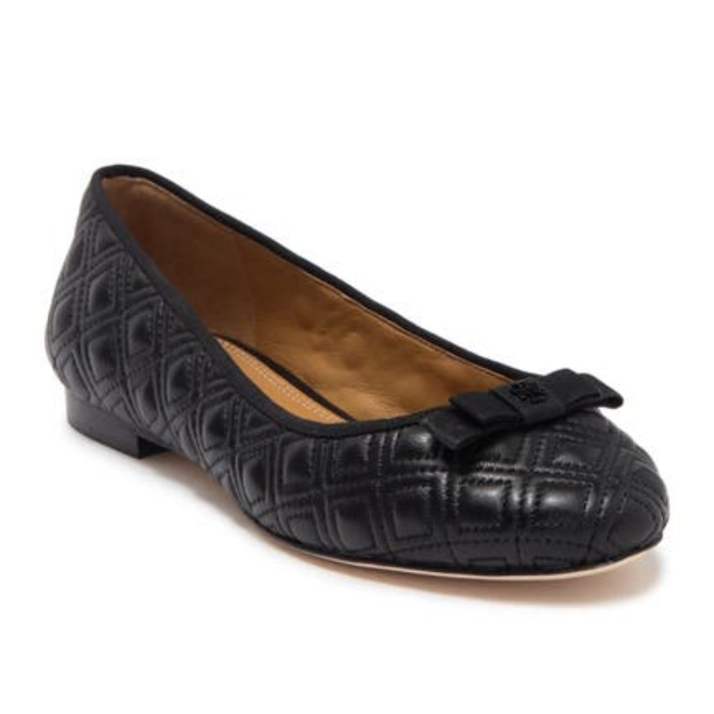 7w - [New] Tory Burch Marion Quilted Leather Ballet Flat Black